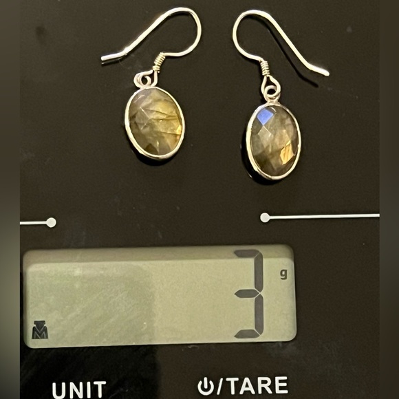Sterling Silver Faceted Labradorite Gem Earrings Vintage Wedding Engagement - Picture 11 of 12